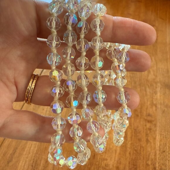 Vintage Rainbow Faceted Crystal Small Beads Hand-Strung Knotted Long Necklace - Picture 8 of 10